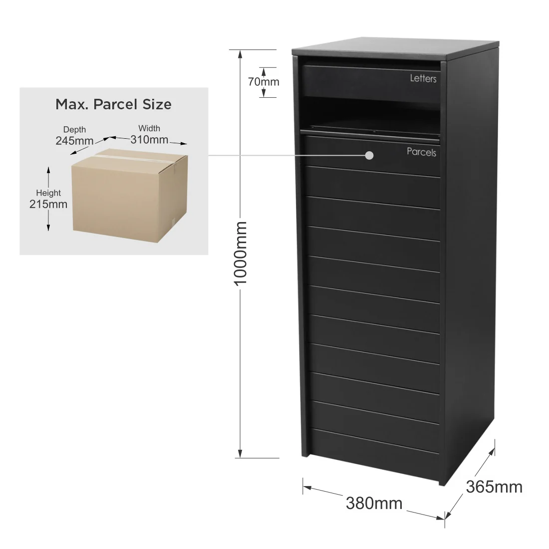 Hamilton Parcel Pillar Letterbox - Black - Image 25