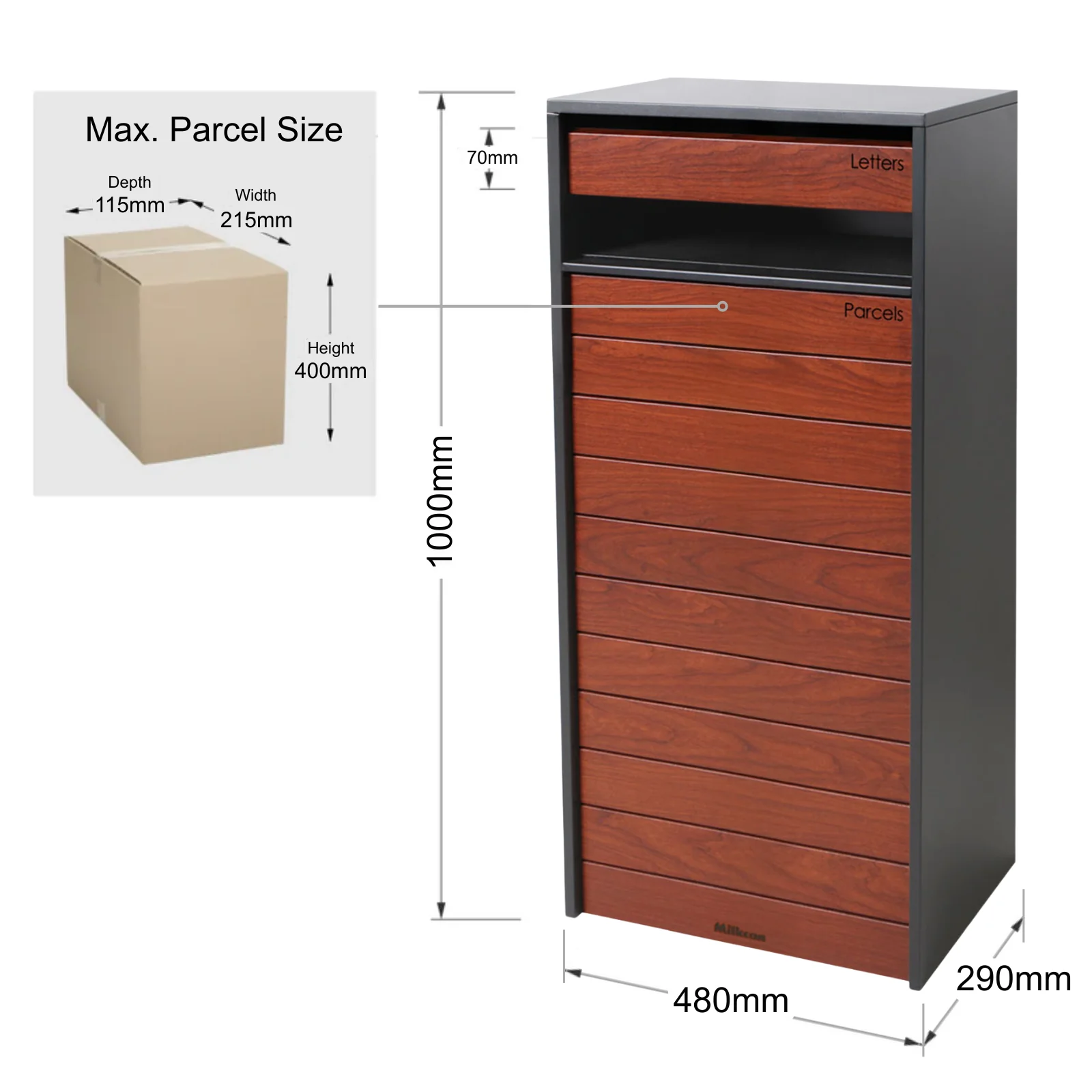 Hamilton Wide Parcel Pillar Letterbox - Charcoal - Image 19